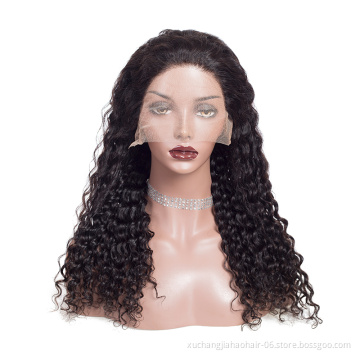 Swiss Lace Deep Wave Remy Brazilian Human Hair Natural Color Pre Plucked Lace Front Wigs